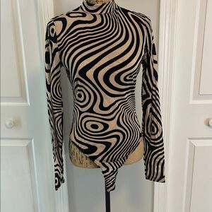 Fashion Nova Sheer Black Bodysuit with Fitted Asymmetrical Style